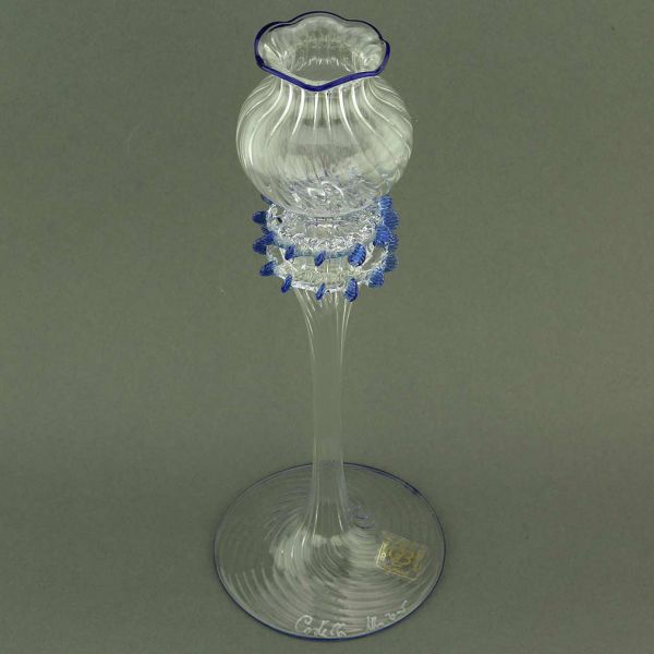 Cristallo and Blue Floral Murano Glass Candle Holder