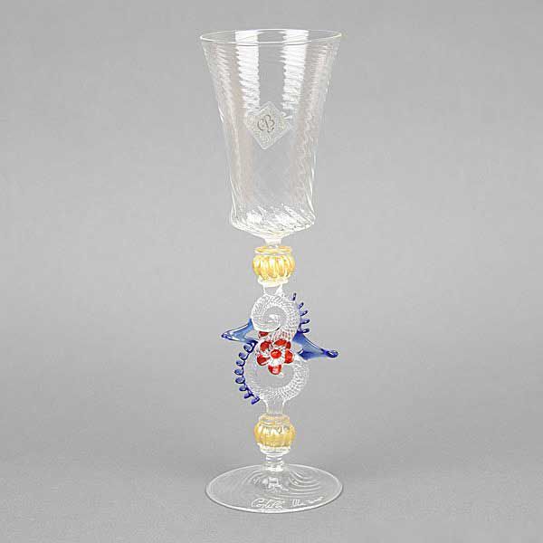 Murano Glass Wine And Champagne Glass - Blue Red