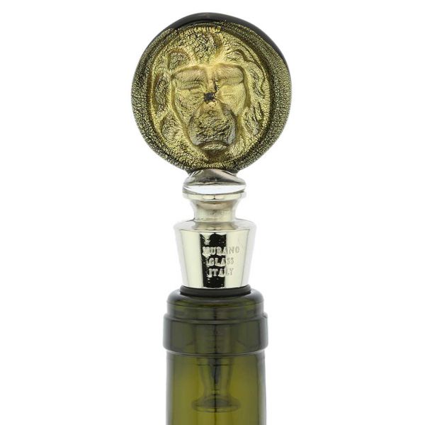Murano Glass Lion Head Bottle Stopper - Black