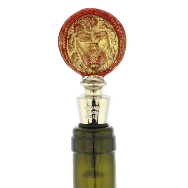 Murano Glass Lion Head Bottle Stopper - Red