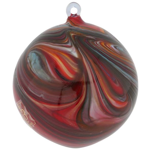 Murano Glass Chalcedony Christmas Ornament - Red Swirl