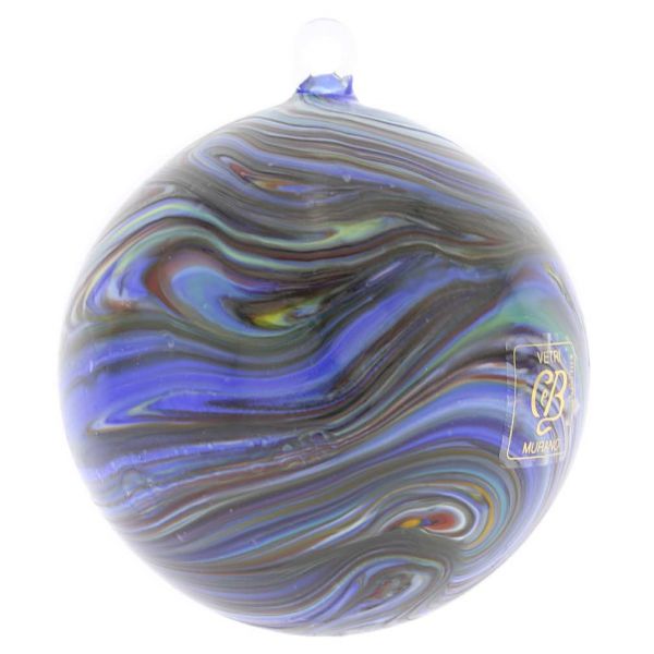 Murano Glass Chalcedony Christmas Ornament - Blue Swirl