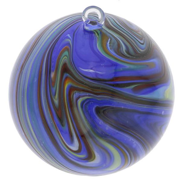Murano Glass Chalcedony Christmas Ornament - Blue Swirl