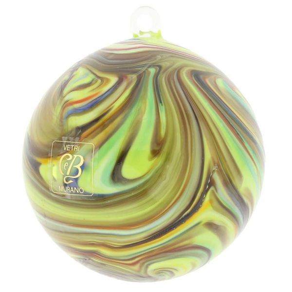 Murano Glass Chalcedony Christmas Ornament - Green Swirl
