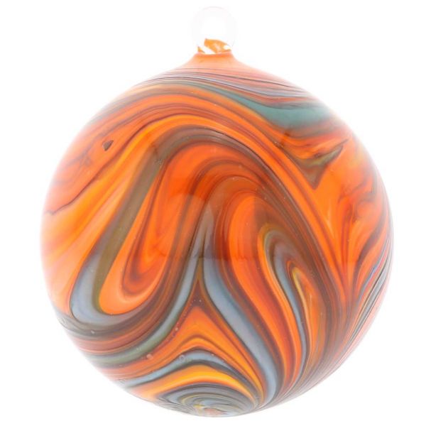 Murano Glass Chalcedony Christmas Ornament - Rainbow Swirl