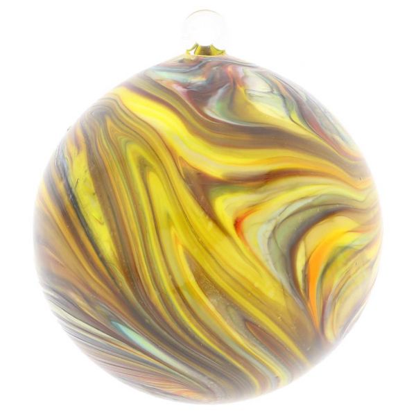 Murano Glass Chalcedony Christmas Ornament - Yellow Swirl