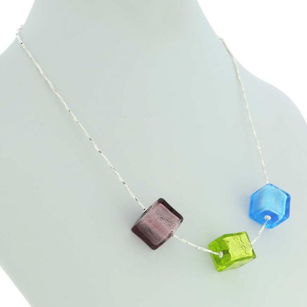 Three Cubes Silver Leaf Murano Necklace
