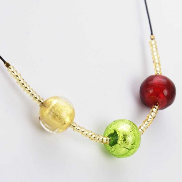 Three Balls Murano Necklace - Gold Leaf