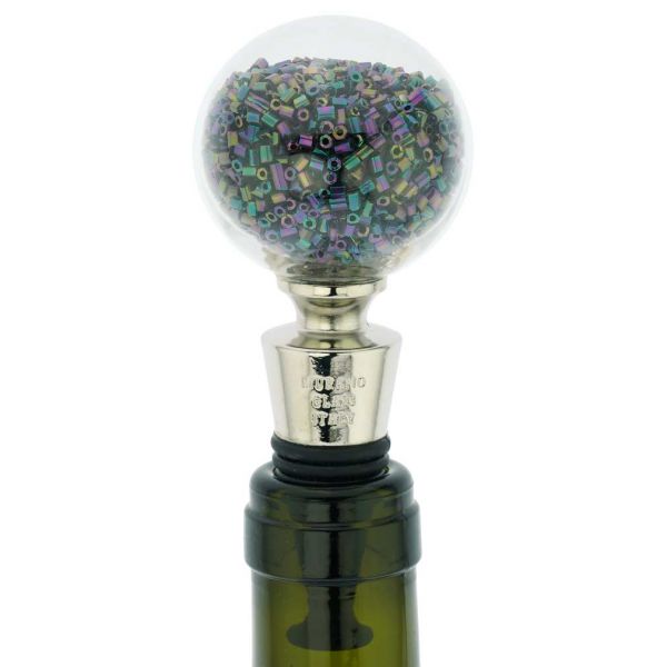 Murano Glass Sparkly Beads Bottle Stopper - Iridescent