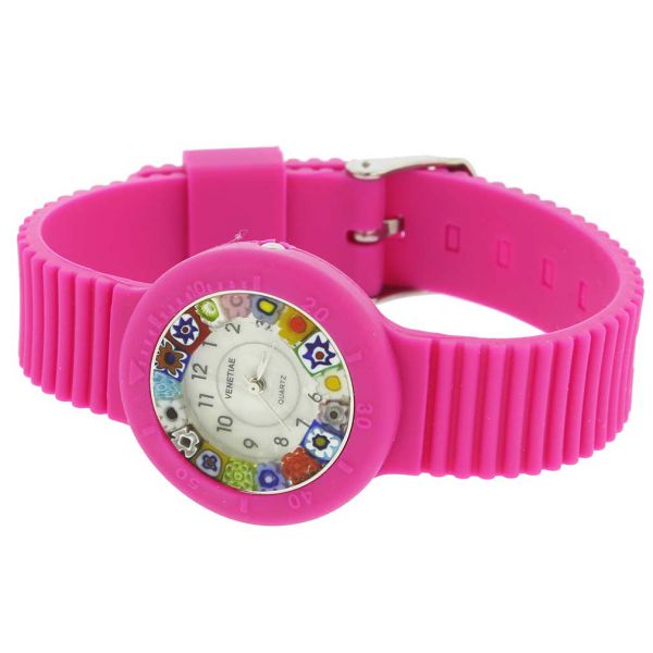 Murano Millefiori Watch with Rubber Band - Pink