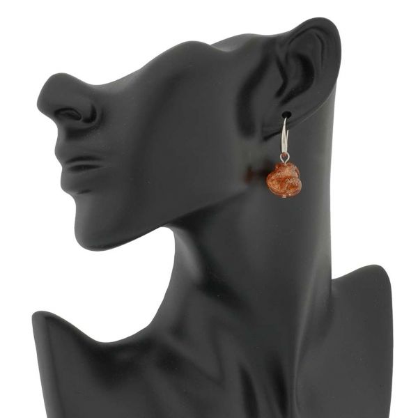 Murano Rose Flower Earrings - Golden Brown