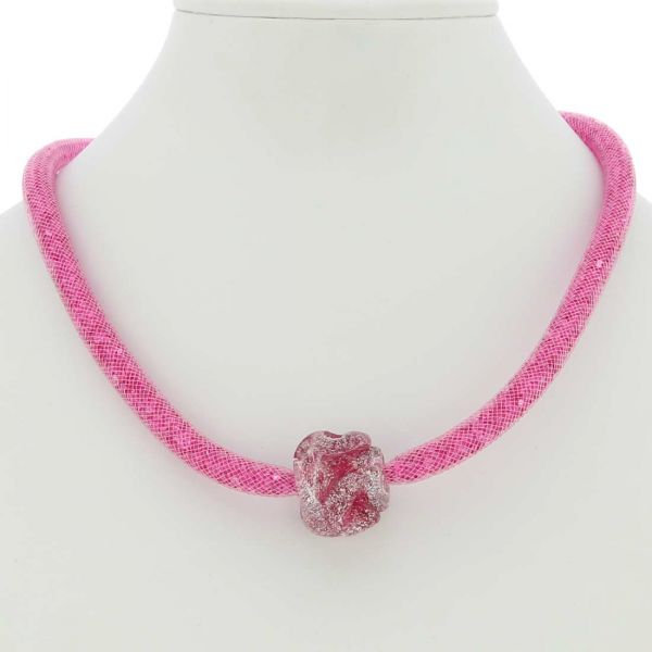 Murano Rose Flower Necklace - Pink