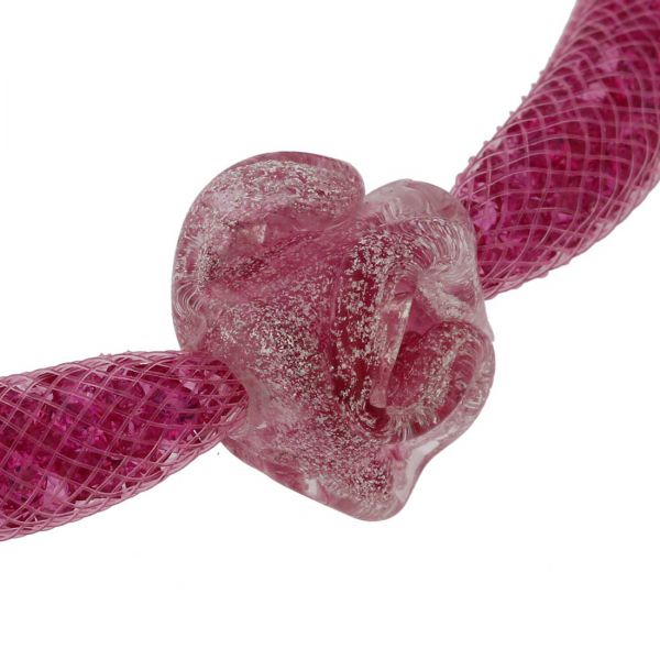 Murano Rose Flower Necklace - Pink