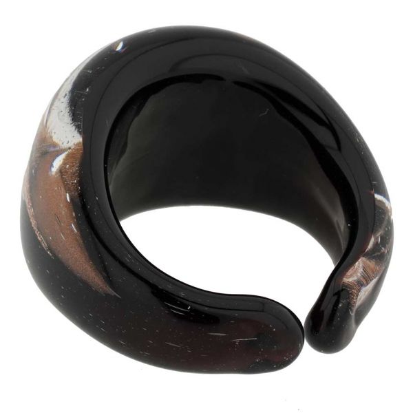 Murano Ring In Domed Design - Sparkling Black