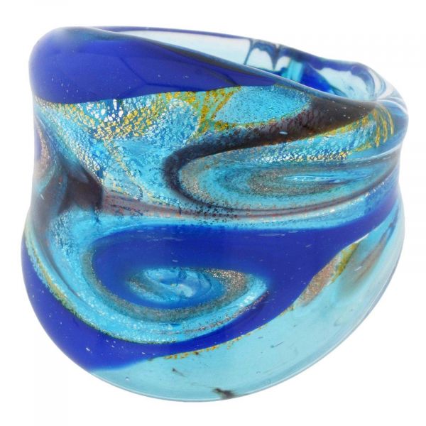 Murano Swirls Ring - Gold Aqua Blue