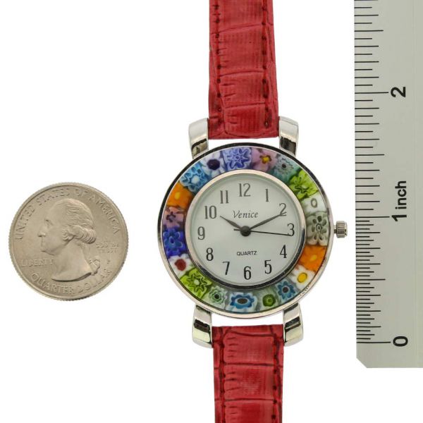 Serena Murano Millefiori Watch With Leather Band - Red