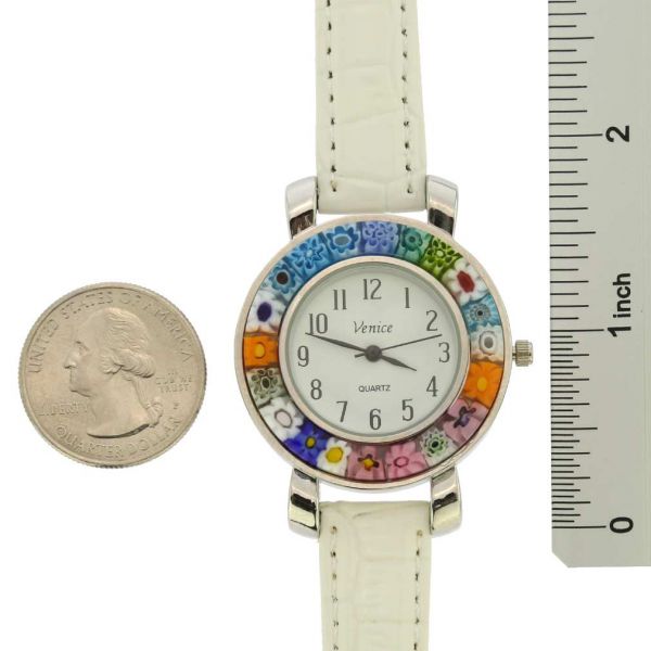 Serena Murano Millefiori Watch With Leather Band - White