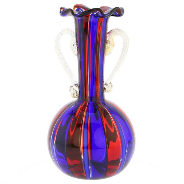 Small Vase With Handles - Blue and Red Stripes
