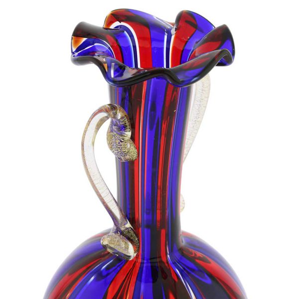 Small Vase With Handles - Blue and Red Stripes