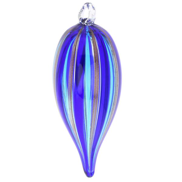 Murano Glass Icicle Christmas Ornament - Blue Stripes