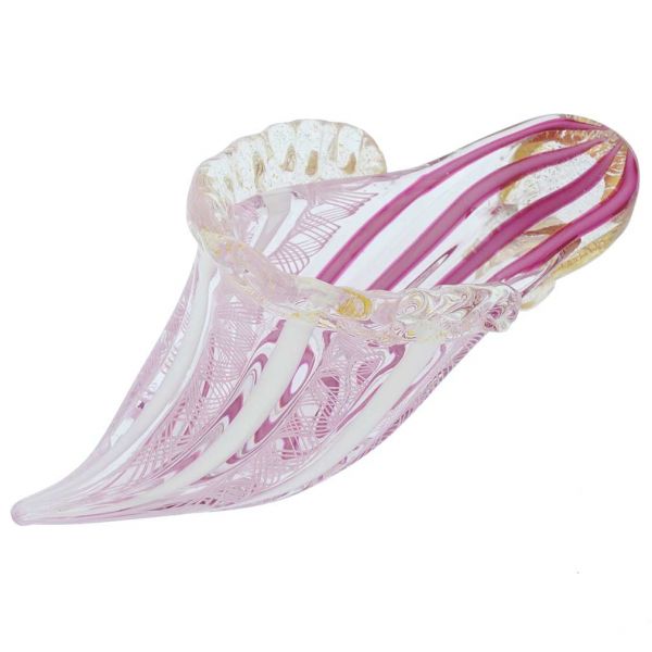 Murano Sculptures | Reticello Murano Glass Slipper - Tender Pink