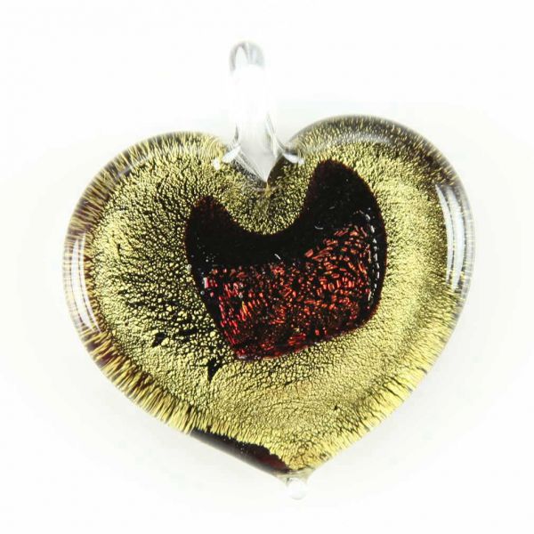 Gold and Cognac Heart-Shaped Pendant