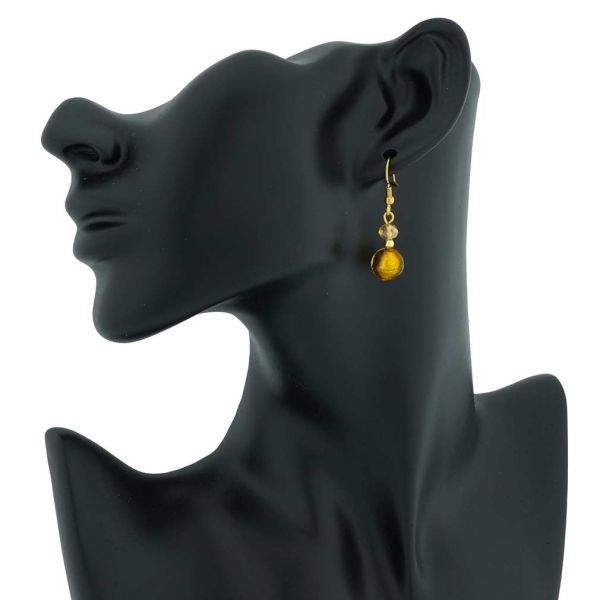 Murano Earrings | Beatrice Murano Glass Dangle Earrings - Golden Brown