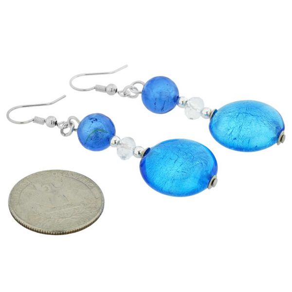 Beatrice Murano Glass Long Dangle Earrings - Blue