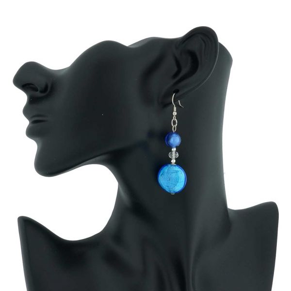 Beatrice Murano Glass Long Dangle Earrings - Blue