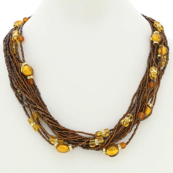 Murano Necklaces | Alessia Murano Glass Necklace - Golden Brown