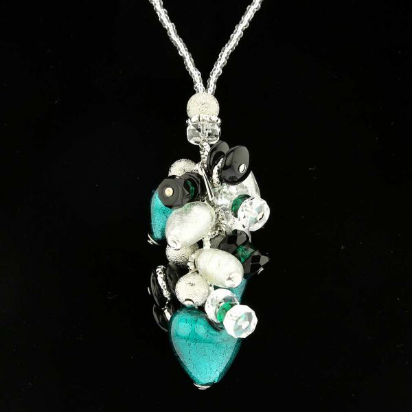 Donatella Murano Glass Heart Charms Necklace - Aqua