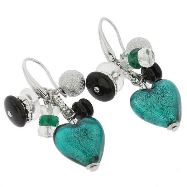 Donatella Murano Glass Heart Charm Earrings - Aqua