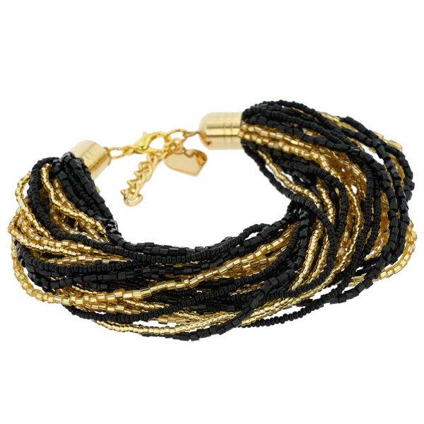 Gloriosa 36 Strand Seed Bead Murano Bracelet - Black and Gold