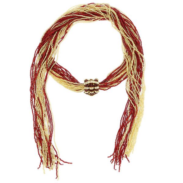 Unica Murano Glass Scarf Wrap Necklace - Red and Gold