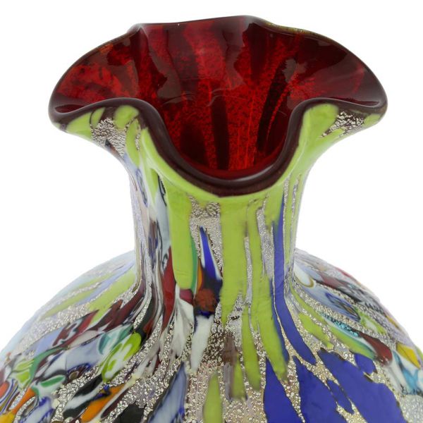 Murano Glass Vases Murano Millefiori Art Glass Vase Silver Red