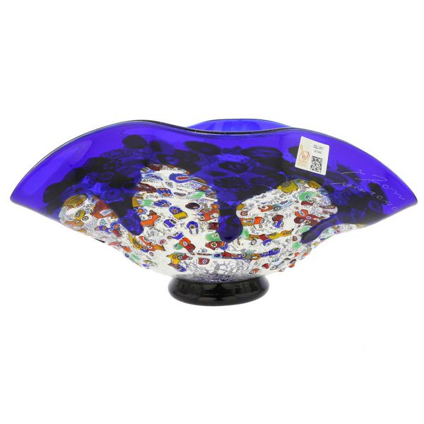 Murano Millefiori Art Glass Wavy Bowl - Blue