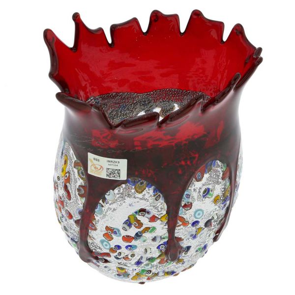 Murano Millefiori Art Glass Spiky Vase - Red