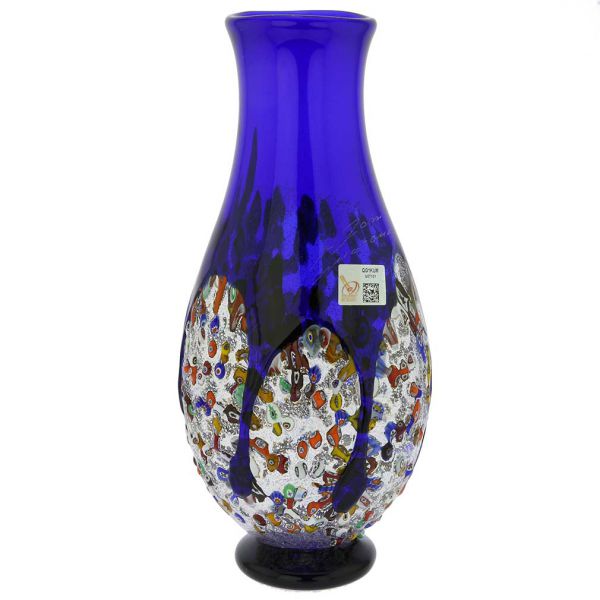 Murano Millefiori Art Glass Bottle Vase - Blue