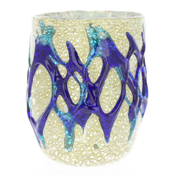 Murano Drinking Glass - Silver Leaf and Blue