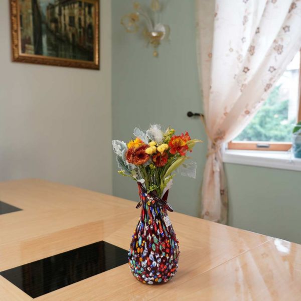Murano Millefiori Mosaic Blooming Flower Vase - Red