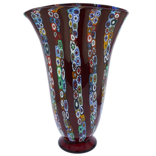 Ventaglio Red Stripes Murano Glass Millefiori Vase - Large
