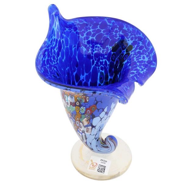 Murano Millefiori Horn Of Plenty Vase - Blue