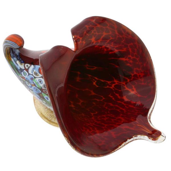 Murano Millefiori Art Glass Horn Of Plenty Sculpture - Red