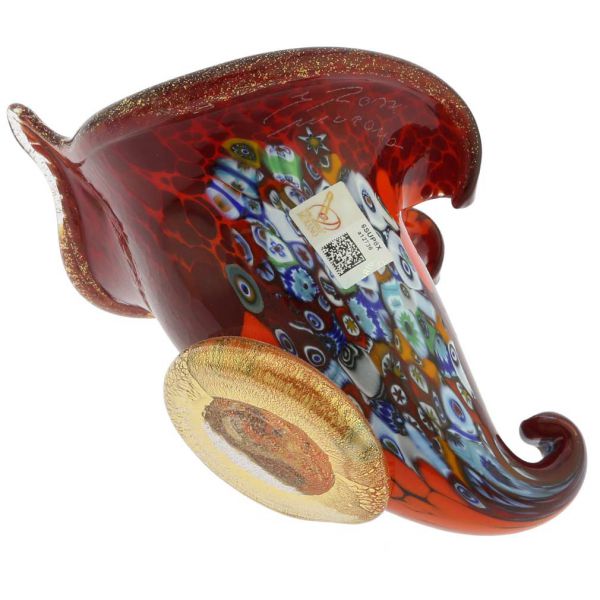 Murano Millefiori Art Glass Horn Of Plenty Sculpture - Red