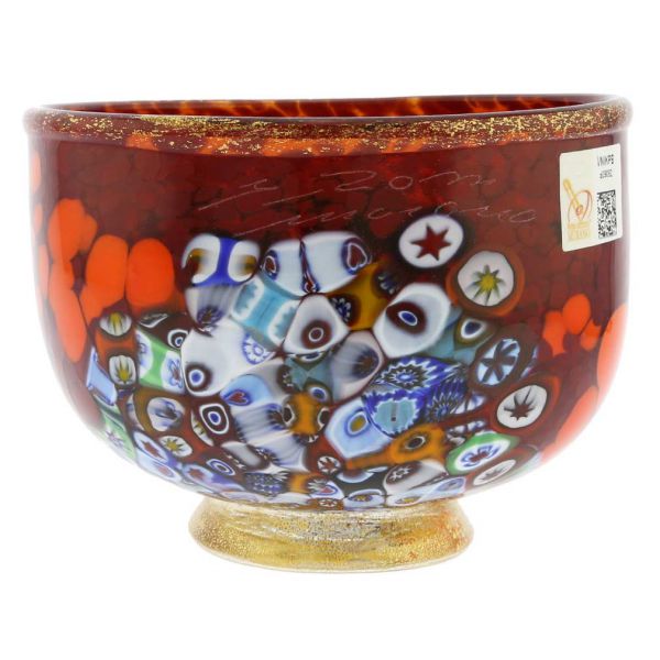 Murano Millefiori Art Glass Bowl - Red