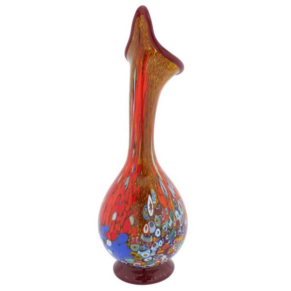 Murano Millefiori Art Glass Calla Lily Vase - Red