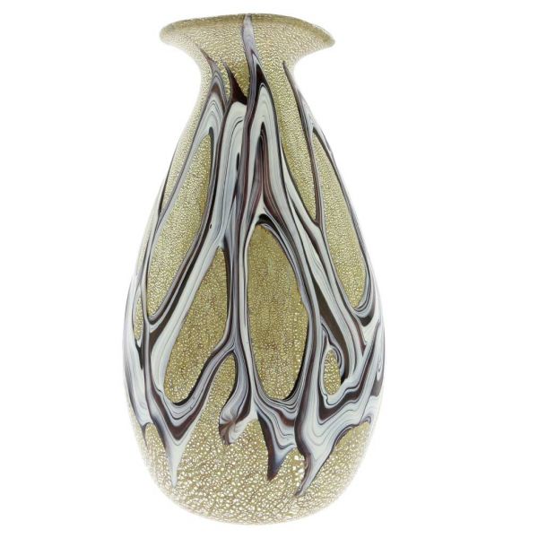 Murano Art Glass Silver Vase - Purple Web