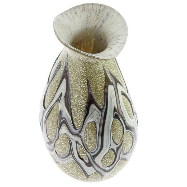 Murano Art Glass Silver Vase - Purple Web
