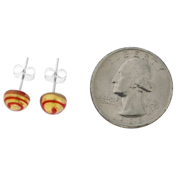 Murano Ball Stud Earrings - Red Swirl