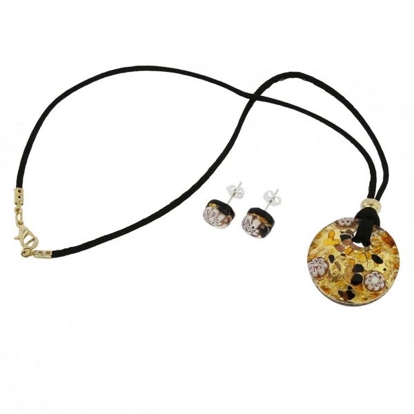 Venetian Reflections Round Necklace and Earrings Set - Topaz Gold